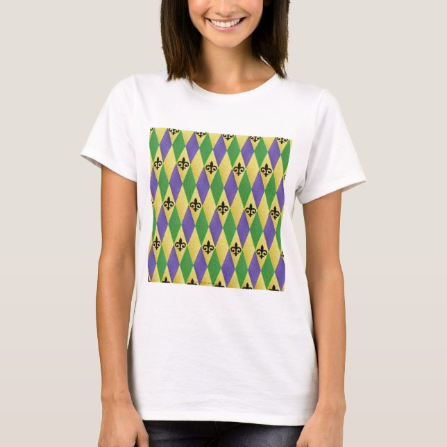 Mardi Gras Harlequin Fleur De Lis T-Shirt (Front)