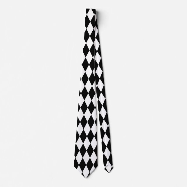 Mardi Gras Harlequin Hex Black White Tie (Front)