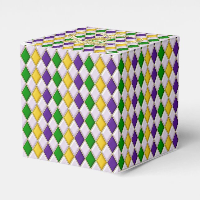 Mardi Gras Harlequin pattern2 with Crown Favour Box (Front Side)