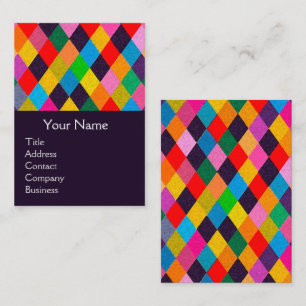 MARDI GRAS HARLEQUIN PATTERN Colourful Rhombi  Business Card