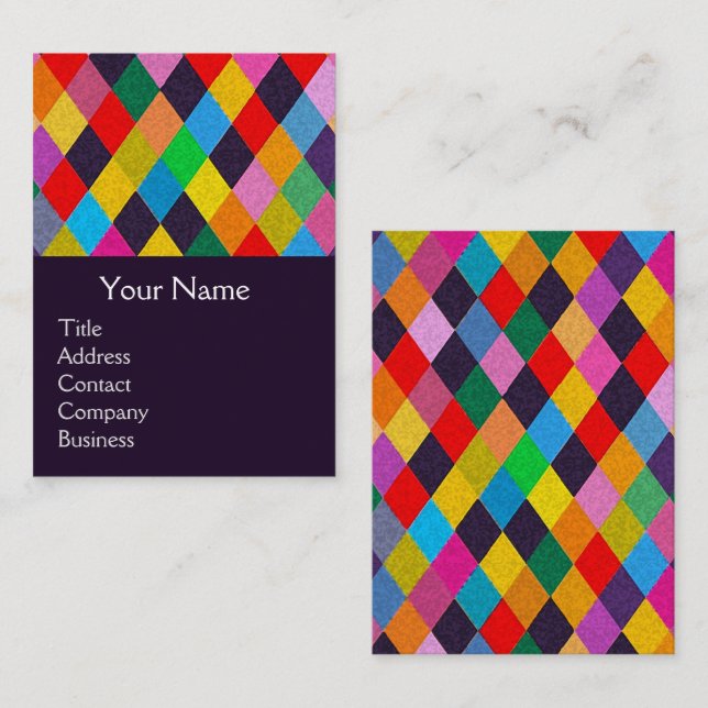 MARDI GRAS HARLEQUIN PATTERN Colourful Rhombi  Business Card (Front/Back)