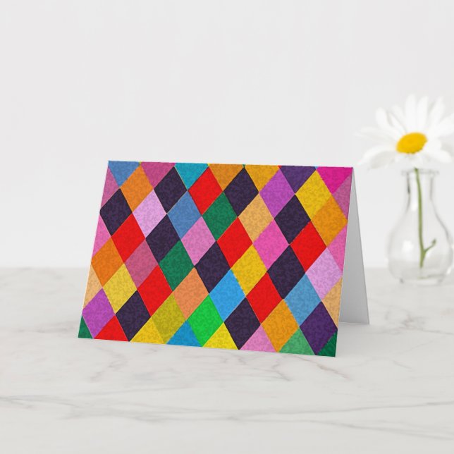 MARDI GRAS HARLEQUIN PATTERN Colourful Rhombi  Car Card (Small Plant)