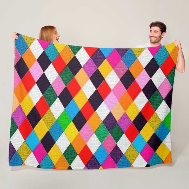 MARDI GRAS HARLEQUIN PATTERN Colourful Rhombi Fleece Blanket (In Situ)