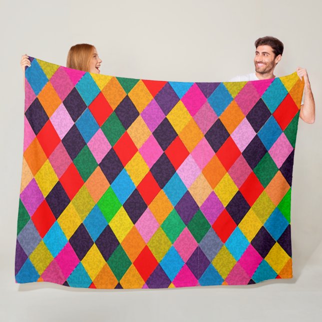 MARDI GRAS HARLEQUIN PATTERN Colourful Rhombi  Fleece Blanket (In Situ)