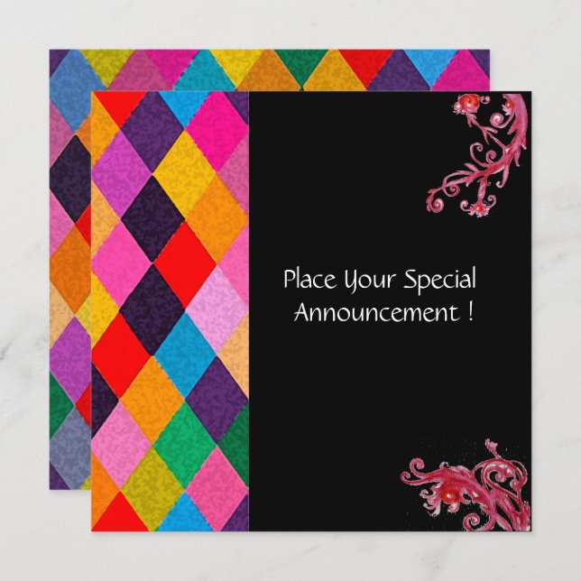 MARDI GRAS HARLEQUIN PATTERN Colourful Rhombi  Invitation (Front/Back)