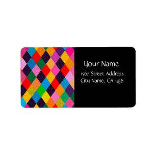 MARDI GRAS HARLEQUIN PATTERN Colourful Rhombi  Label