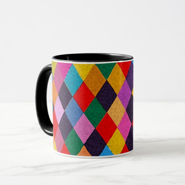 MARDI GRAS HARLEQUIN PATTERN Colourful Rhombi  Mug (Front Left)