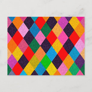 MARDI GRAS HARLEQUIN PATTERN Colourful Rhombi Postcard