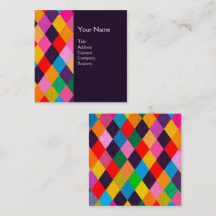 MARDI GRAS HARLEQUIN PATTERN Colourful Rhombi  Square Business Card