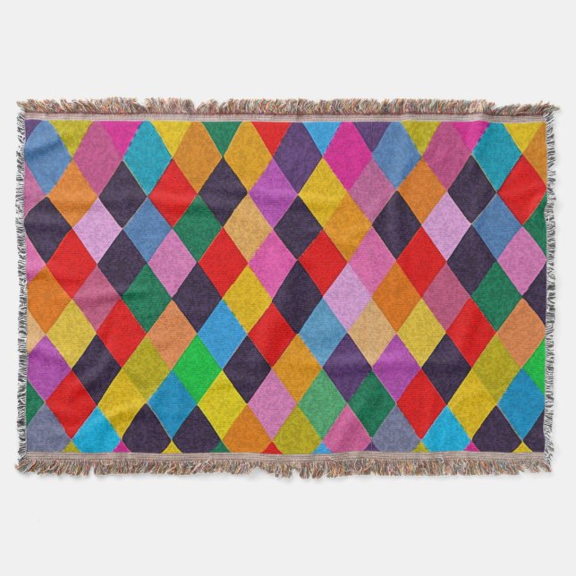 MARDI GRAS HARLEQUIN PATTERN Colourful Rhombi  Throw Blanket (Front)