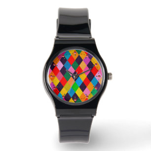 MARDI GRAS HARLEQUIN PATTERN Colourful Rhombi Wat Watch