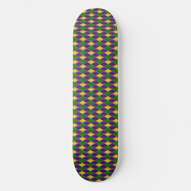 Mardi Gras Harlequin Pattern Skate Deck - dark (Front)