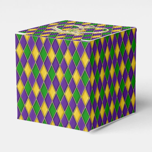 Mardi Gras Harlequin pattern with Crown Favour Box (Front Side)