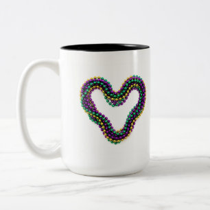 Mardi Gras Heart Beads Purple Gold Green Festive Two-Tone Coffee Mug