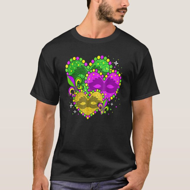 Mardi Gras Heart Fleur De Lys Jester Hat Carnival  T-Shirt (Front)