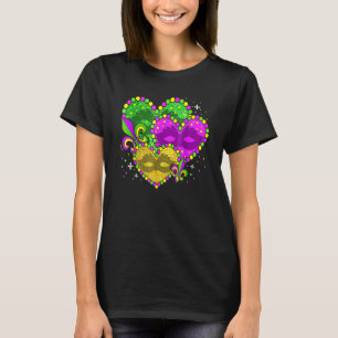 Mardi Gras Heart Fleur De Lys Jester Hat Carnival  T-Shirt