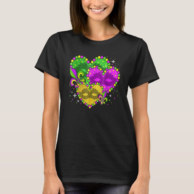 Mardi Gras Heart Fleur De Lys Jester Hat Carnival  T-Shirt (Front)