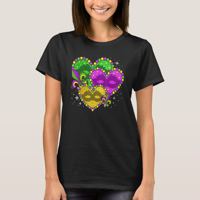 Mardi Gras Heart Fleur-de-lys Symbol Mardi Gras T-Shirt (Front)
