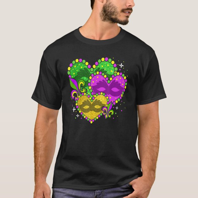 Mardi Gras Heart Fleur-de-lys Symbol Mardi Gras T-Shirt (Front)
