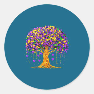 Mardi Gras Heart Tree Beads Classic Round Sticker