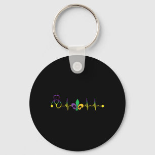 Mardi Gras Heartbeat Stethoscope Scrub Rn Nurse Ma Key Ring