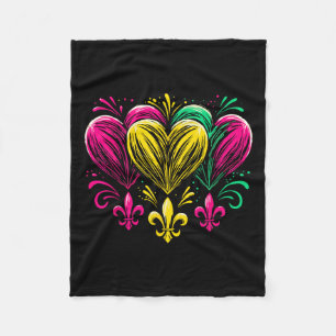 Mardi Gras Hearts Cute Outfit Women Girls 2025 Mar Fleece Blanket