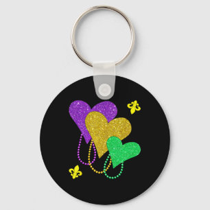 Mardi Gras Hearts Cute Outfit Women Girls Kids Tod Key Ring