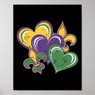 Mardi Gras Hearts Cute Outfit Women Girls Kids Tod Poster