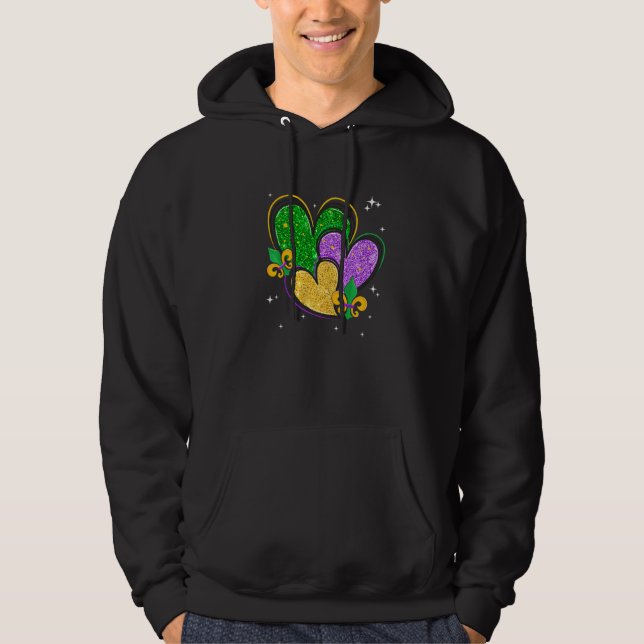 Mardi Gras Hearts Love Mardi Gras Party Women Men Hoodie (Front)