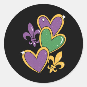 Mardi Gras Hearts Women Girls Kids Toddler Classic Round Sticker