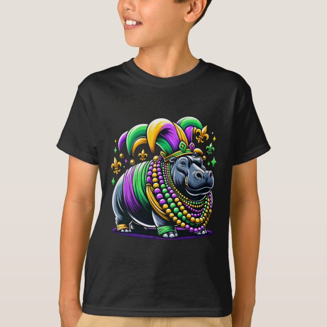 Mardi Gras Hippo Jester  T-Shirt (Front)