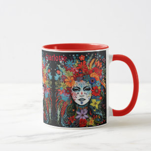 Mardi Gras I Am Woman Add Name Flower Headdress Mug