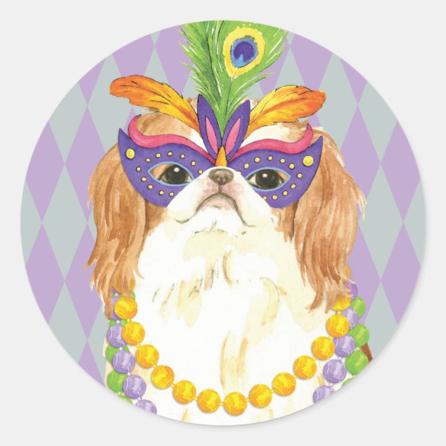 Mardi Gras Japanese Chin Classic Round Sticker (Front)
