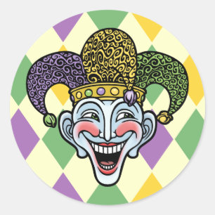 Mardi Gras Jester Classic Round Sticker