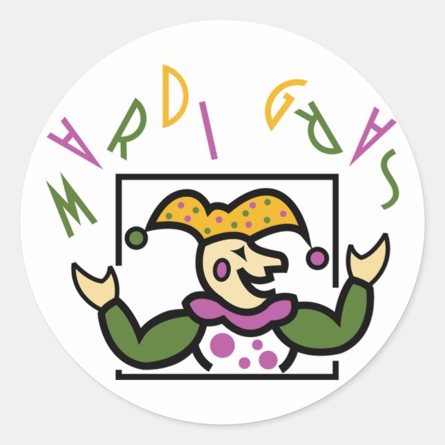 Mardi Gras Jester Classic Round Sticker (Front)