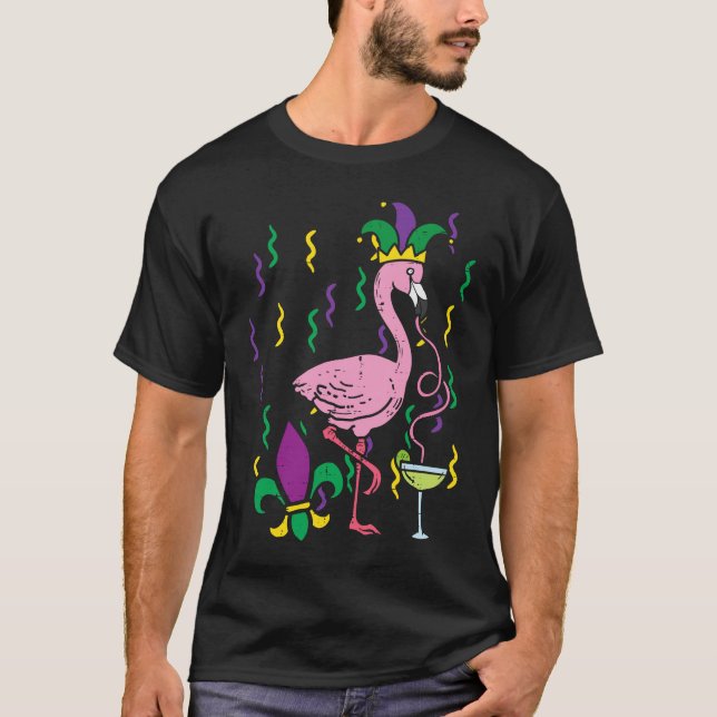 Mardi Gras Jester Flamingo  Carnival Bird Men Wome T-Shirt (Front)