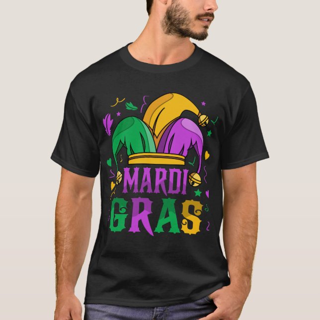 Mardi Gras Jester Hat Carnival Celebration T-Shirt (Front)