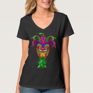 Mardi Gras Jester Hat Mask Swinger Upside Down Pin T-Shirt