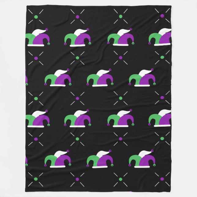 Mardi Gras Jester Hat Pattern Fleece Blanket (Front)