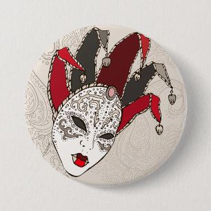Mardi Gras Jester Mask Venetian Carnival 7.5 Cm Round Badge