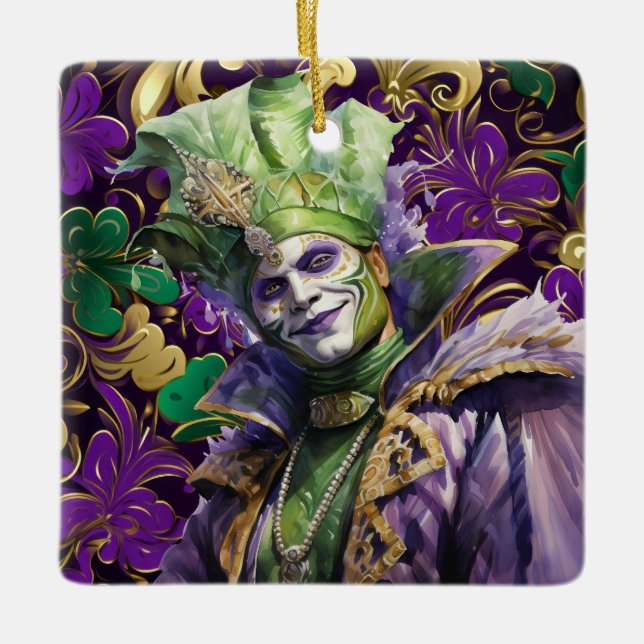 Mardi Gras Jester Porcelain Ornament   (Front)