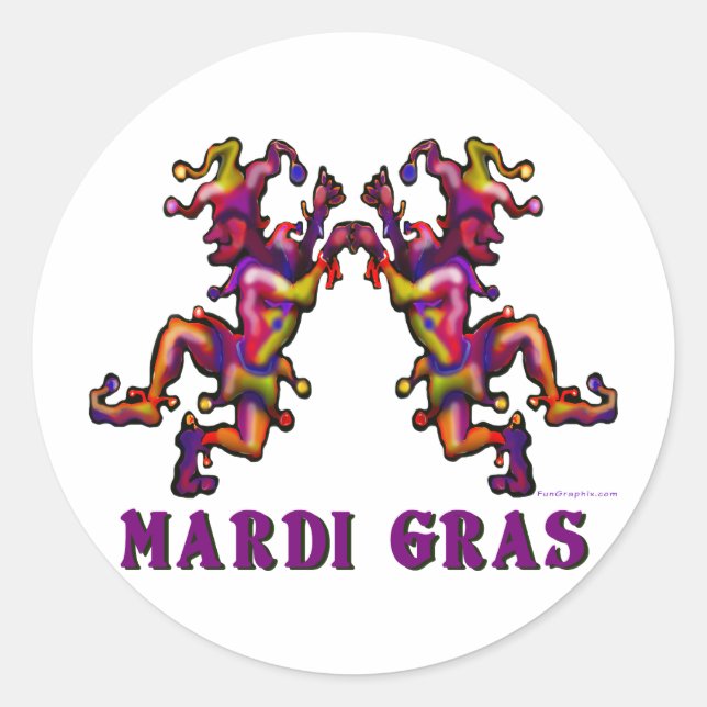 Mardi Gras Jesters Classic Round Sticker (Front)