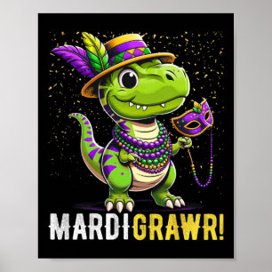 Mardi Gras Kids Shirt T Rex Dinosaur Mardi Grawr C Poster