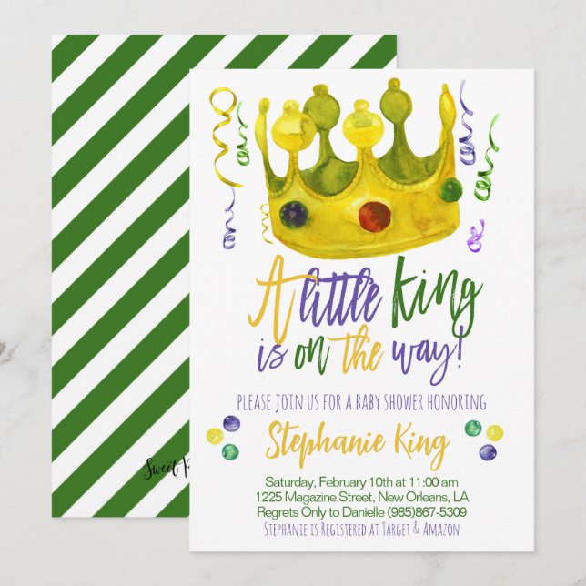Mardi Gras King Baby Shower Invitation (Front/Back)