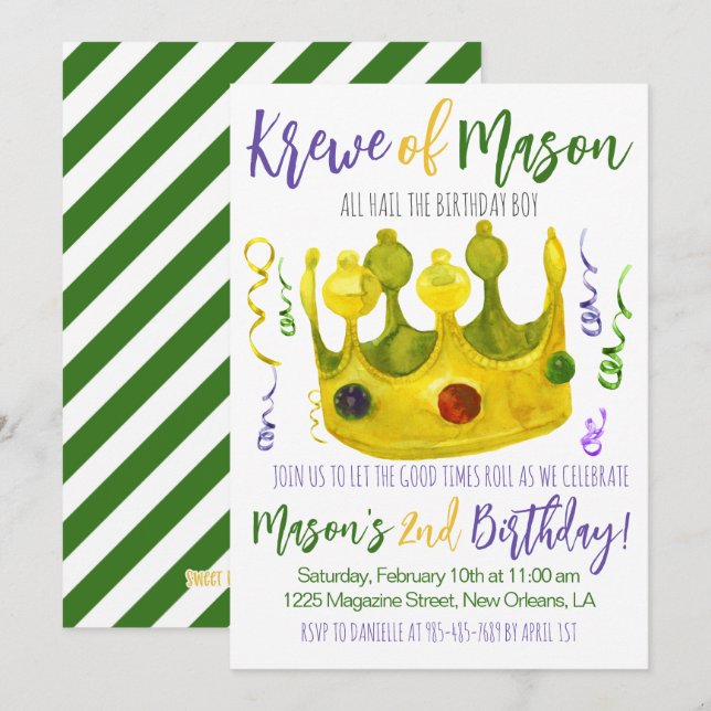 Mardi Gras King Birthday Invitation (Front/Back)
