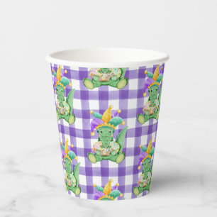 Mardi Gras King Cake Gator and Gingham Paper cup