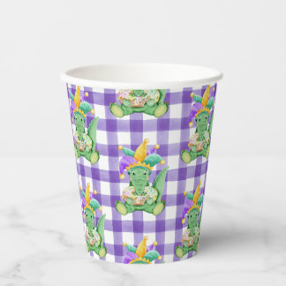 Mardi Gras King Cake Gator and Gingham Paper cup