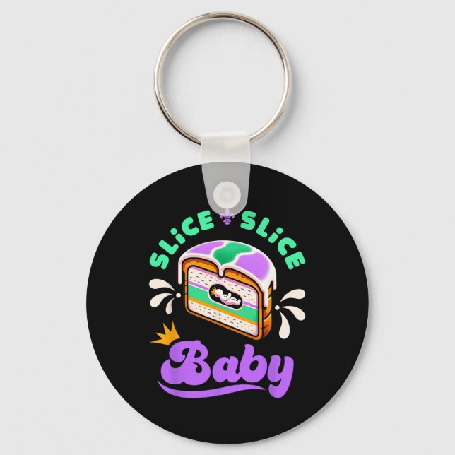 Mardi Gras King Cake Slice Slice By  Key Ring (Front)