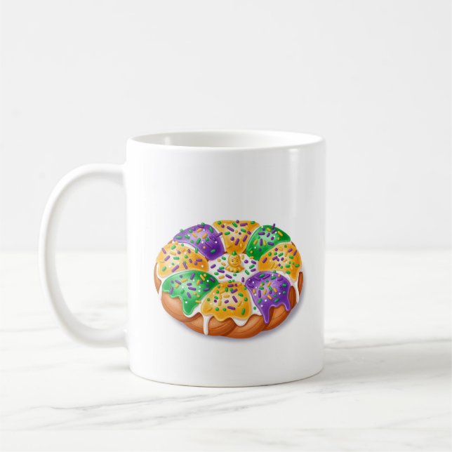 Mardi Gras King Cake with Plastic Baby Holiday Mug (Left)