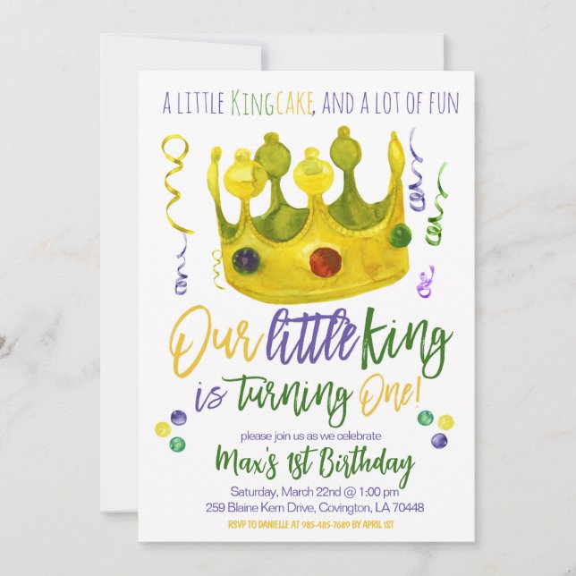 Mardi Gras King First Birthday Invitation (Front)